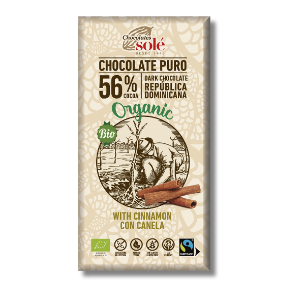 Dark Chocolate 56% Cocoa with Cinnamon Bio Solé 100g