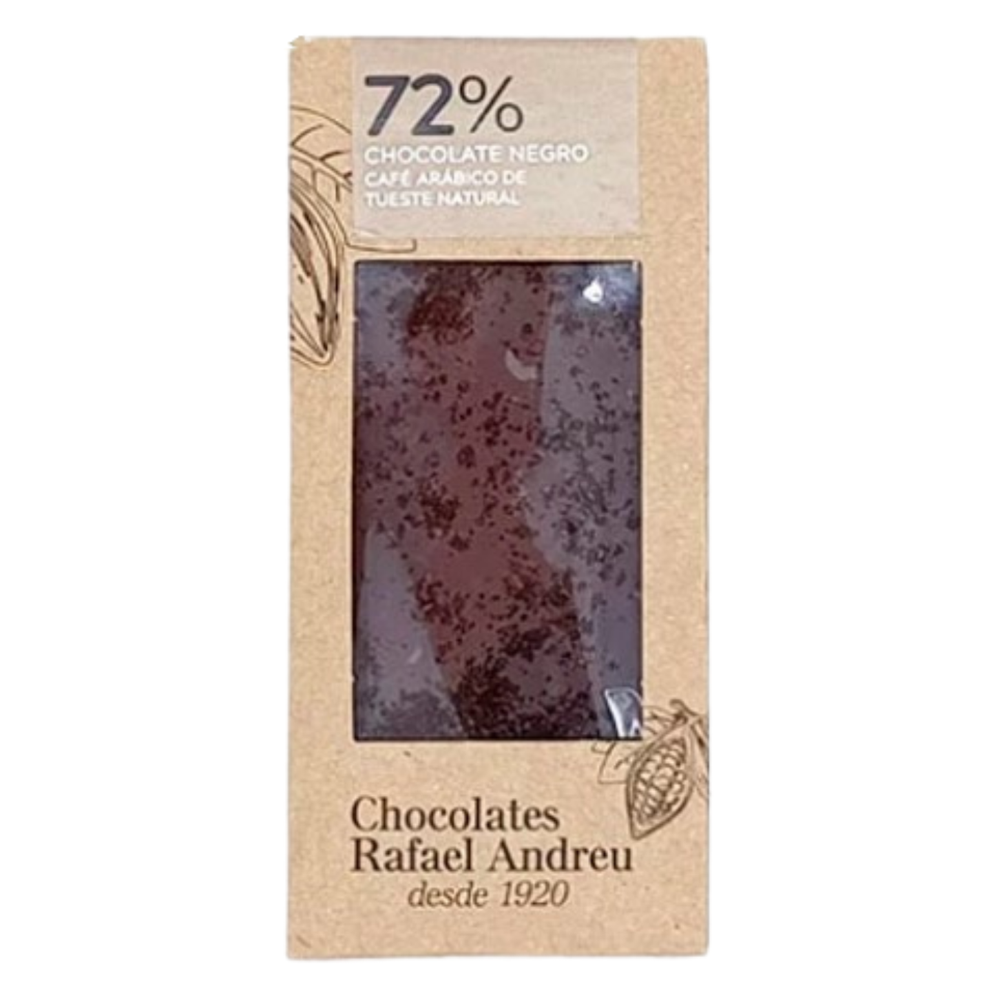 Tableta de chocolate 72% con café arábigo de tueste natural, Rafael Andreu, 80g