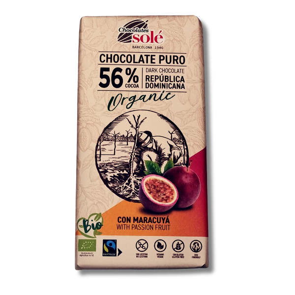 Dark Chocolate 56% Cocoa with Passion Fruit Bio Solé 100g