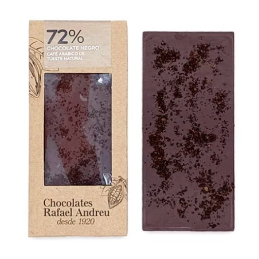 Chocolate negro 72 % con café arábica de tueste natural, Rafael Andreu 70 g