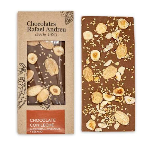 Milk chocolate, almonds, hazelnuts and sesame, Rafael Andreu 80 g