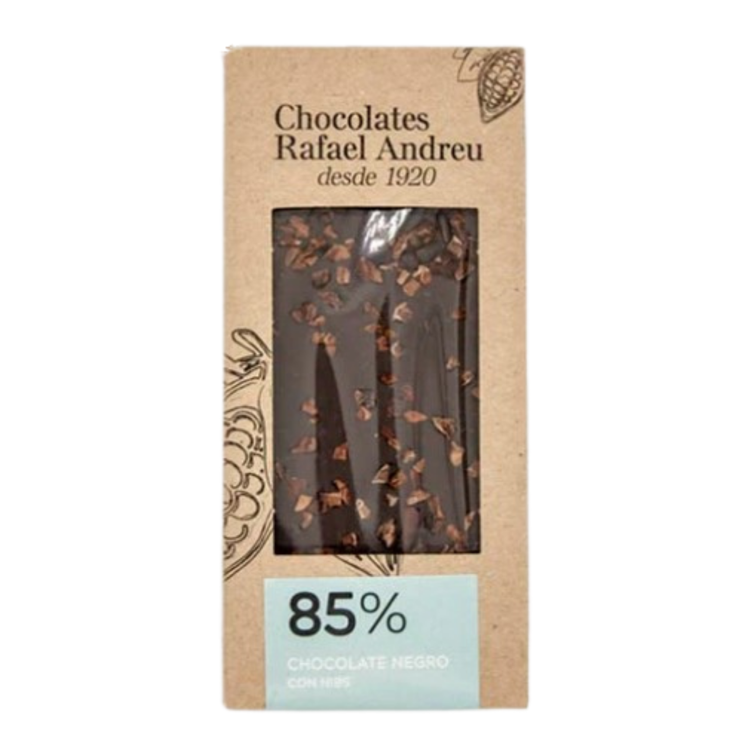 Tableta de chocolate 85% con Nibs, Rafael Andreu, 70g