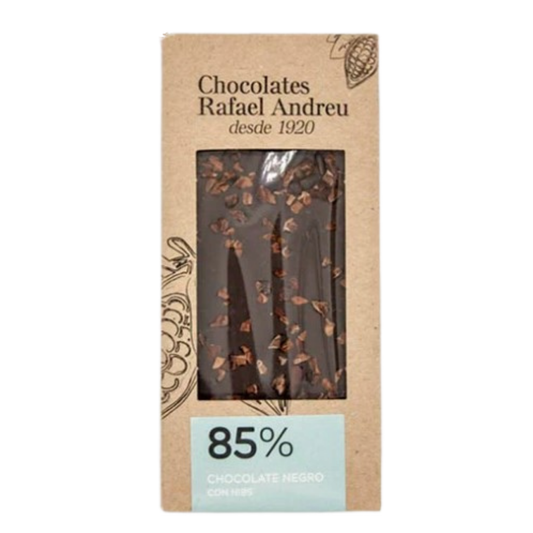 Tableta de chocolate 85% con Nibs, Rafael Andreu, 70g