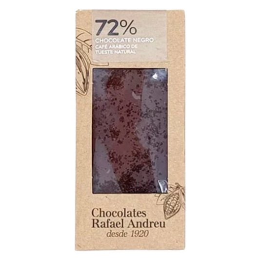 Tableta de chocolate 72% con café arábigo de tueste natural, Rafael Andreu, 80g